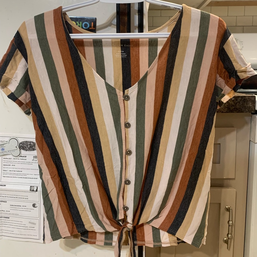 COPY - 💘2 for $20💘American Eagle Multicolor Striped Tie Up Button Detail Tee Sh…